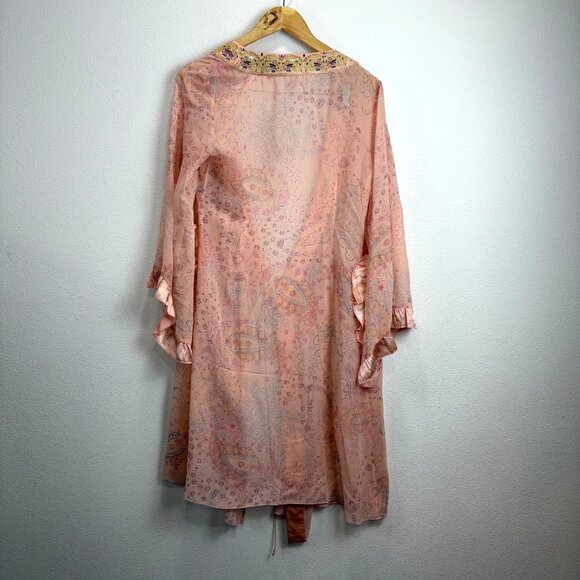 NWT Ebene Patrick Assuline Peach Sheer Kimono Robe Size 2 Duster Embroidered - Picture 8 of 14